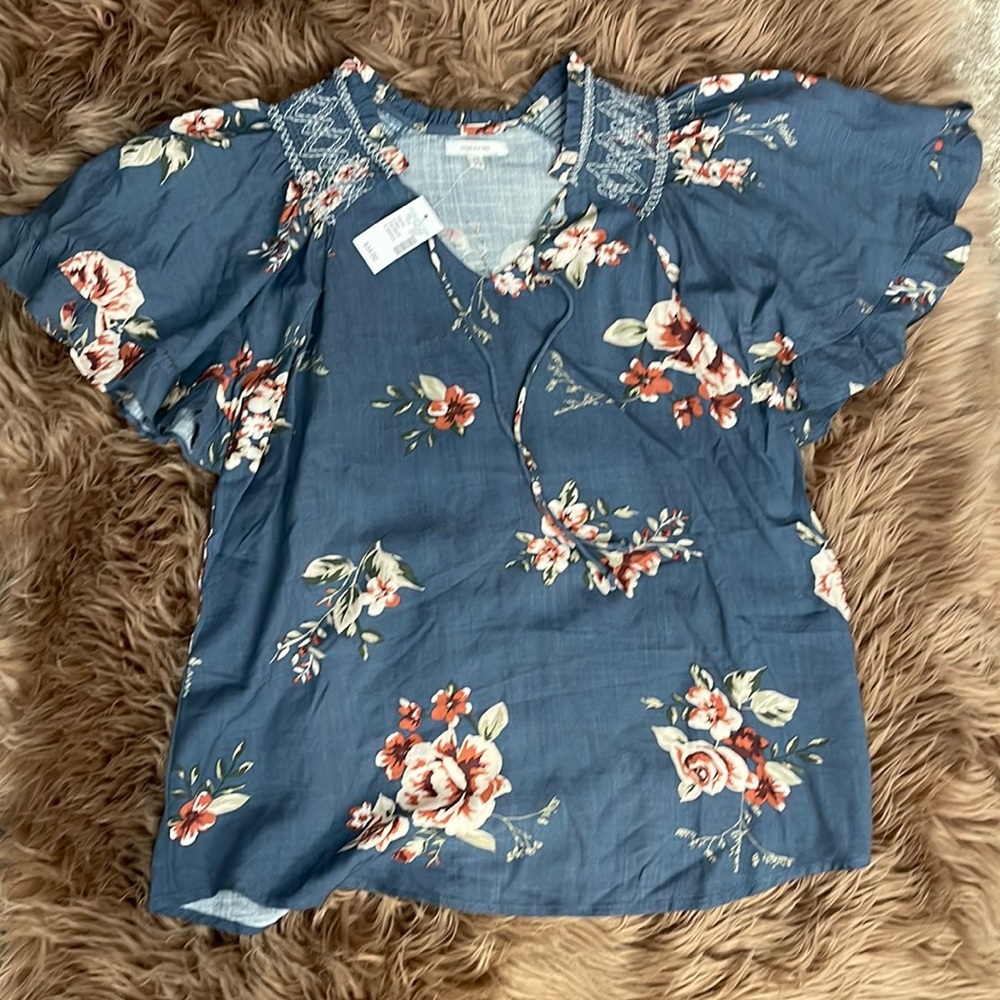 Blue multi color floral top. Size xs